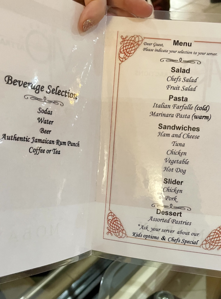 Arrival Lounge Menu